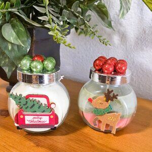 Set of 2 Christmas Candles with Decorated Ikea Vases - Super Cute